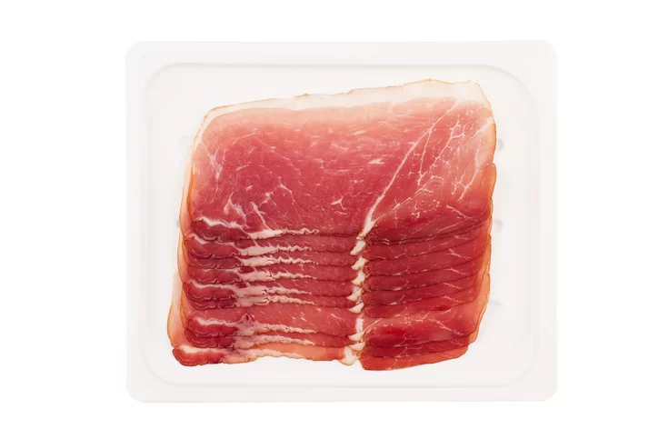smoked pork fillet packaging isolated on white